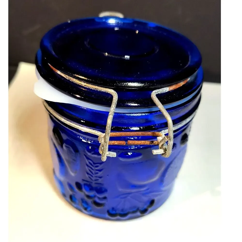 1056.  Cobalt Blue Cannister New Seal Wire Bale Hinged Lid
